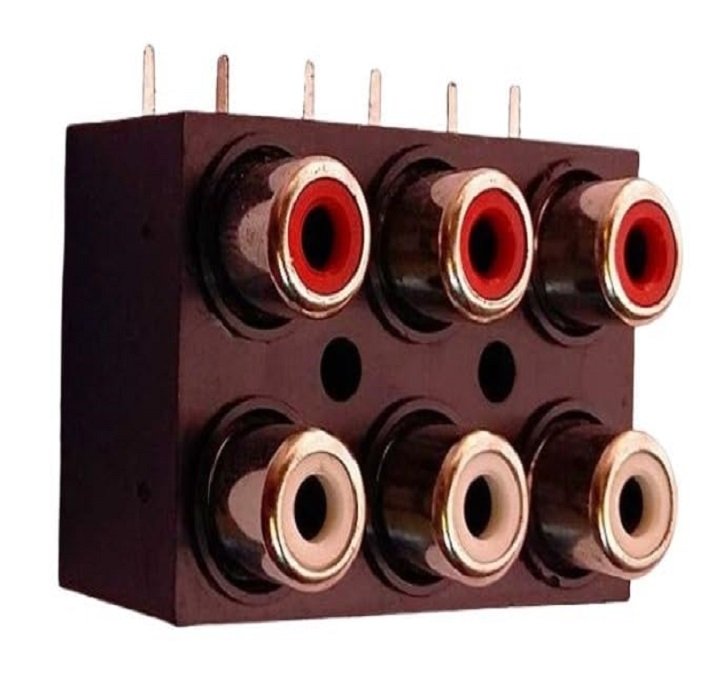 thumbnail image 2 of SSCI 6-Position RCA Female Jacks – 2-Row Audio Video Connector Board Mount (Red/White/Blue/Yellow/Green) 2 of 6
